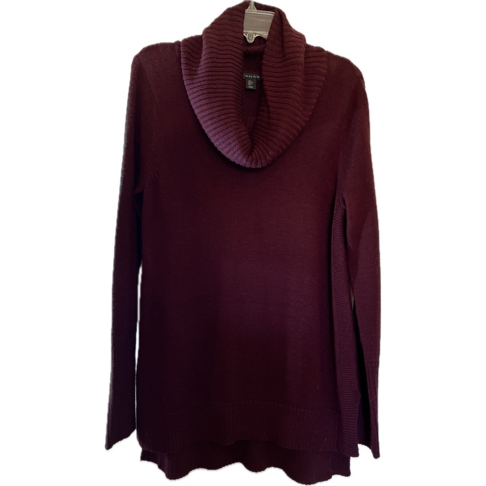 Tahari Merino Wool Blend, Cowl Neck, Tunic Sweater (L) Chianti Red